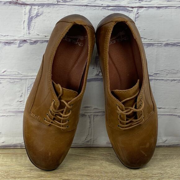 Dansko Pennie Brown Lace Up Oxford Shoes EU 40 US 9.5-10 Block Heel Chunky - Picture 5 of 9